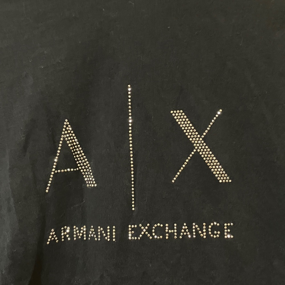 Armani Exchange Black Tee with Rhinestone Logo - Picture 3 of 3